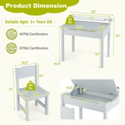 Costway Toddler Craft Table & Chair Set Kids Art Crafts Table WithPaper Roll Holder Grey/White -Kids’ Furniture Store GUEST 7a1522c0 24f1 4007 9659 bb44d8bea72d