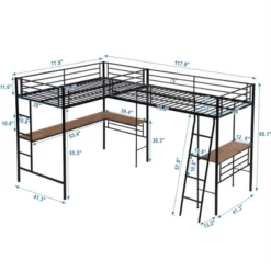 Metal Twin Size Loft Bed With Two Built-in Desks, Black - ModernLuxe -Kids’ Furniture Store GUEST 7ad54581 29e6 4446 870d f2c35945be68