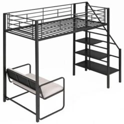 Twin Size Metal Loft Bed With Bench And Storage Staircase, Black-ModernLuxe -Kids’ Furniture Store GUEST 7b6bad22 ed55 4a78 bda6 80e7ad45ee60