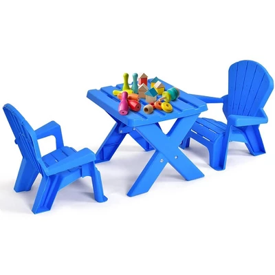Costway Plastic Children Kids Table & Chair Set 3-Piece Play Furniture In/Outdoor Blue 3 Costway Plastic Children Kids Table & Chair Set 3-Piece Play Furniture In/Outdoor Blue - Image 3