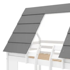 Twin Over Twin Wood House Bunk Bed With Roof And Built-in Ladder, White-ModernLuxe -Kids’ Furniture Store GUEST 8003d2e5 55a7 4abe 91e1 ed89c97dd714