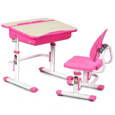 Costway Adjustable Children Study Desk Chair Set W/Winged Backrest Pink 8 Costway Adjustable Children Study Desk Chair Set W/Winged Backrest Pink - Image 8