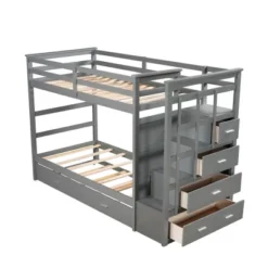 Twin Over Twin Wood Bunk Bed With 4 Drawers, Trundle And Staircase-ModernLuxe -Kids’ Furniture Store GUEST 8194aab2 39ec 4d75 bef5 68c8e98ba193
