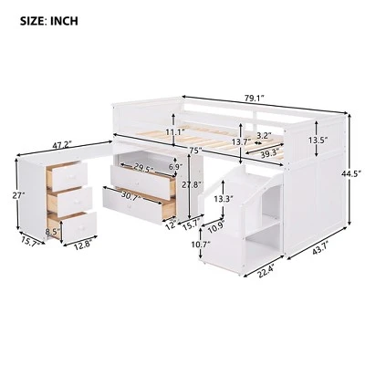 Twin Size Low Loft Bed With Storage Steps And Portable Desk-ModernLuxe 3 Twin Size Low Loft Bed With Storage Steps And Portable Desk-ModernLuxe - Image 3