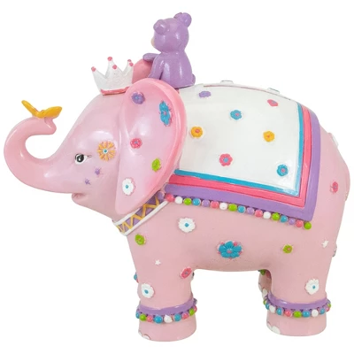 Northlight 5.75" Children's Pink Elephant With Monkey Coin Bank 3 Northlight 5.75" Children's Pink Elephant With Monkey Coin Bank - Image 3