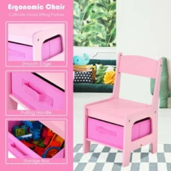 Costway 3 In 1 Kids Wood Table Chairs Set W/ Storage Box Blackboard Drawing Pink -Kids’ Furniture Store GUEST 8256f2f5 2193 4612 95d0 260826f440d5 1