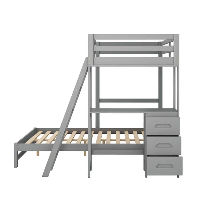 Twin Over Full Bunk Bed With Built-in Desk, Ladder And Three Drawers-ModernLuxe 6 Twin Over Full Bunk Bed With Built-in Desk, Ladder And Three Drawers-ModernLuxe - Image 6