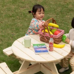 Gardenised Wooden Kids Round Picnic Table Bench, Outdoor Children's Backyard Table, Crafting, Dining, And Playtime Patio Table -Kids’ Furniture Store GUEST 8345a6ee 035a 4e66 aca9 f9029d5c4033