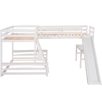 Twin Over Full Bunk Bed With Twin Size Loft Bed With Desk, Slide And Full Length Rail - ModernLuxe 5 Twin Over Full Bunk Bed With Twin Size Loft Bed With Desk, Slide And Full Length Rail - ModernLuxe - Image 5