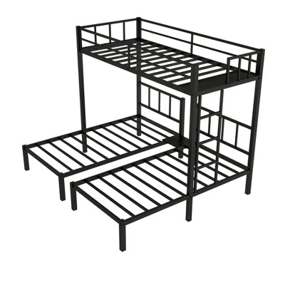 Twin Over Twin Metal Triple Bunk Bed With Ladder, Black-ModernLuxe 8 Twin Over Twin Metal Triple Bunk Bed With Ladder, Black-ModernLuxe - Image 8