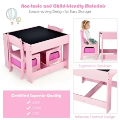 Costway 3 In 1 Wood Activity Table Chair Set W/Storage Box Pink -Kids’ Furniture Store GUEST 848a9601 22e4 4e8f b77f adf5d36033d6