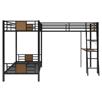 L-Shaped Twin Over Twin Bunk Bed With Twin Size Loft Bed With Desk And Shelf , Brown - ModernLuxe 6 L-Shaped Twin Over Twin Bunk Bed With Twin Size Loft Bed With Desk And Shelf , Brown - ModernLuxe - Image 6