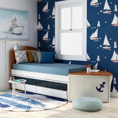 Twin Collindale Boat Design Kids' Bed With Trundle White/Oak - MiBasics 1 Twin Collindale Boat Design Kids' Bed With Trundle White/Oak - MiBasics