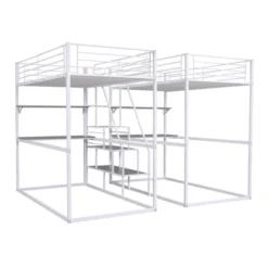 Double Twin Over Twin Size Metal Bunk Bed With Desk, Shelves And Storage Staircase-ModernLuxe -Kids’ Furniture Store GUEST 89a37892 11fb 4dc3 a46f 9bb61f201a3b