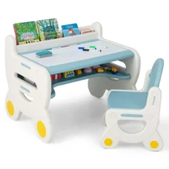 Costway Kids Drawing Table & Chair Set For Reading Playing With Pens & Blackboard Eraser Blue/Brown -Kids’ Furniture Store GUEST 8a294358 cd1b 4edf a862 0b00bbc99fd1