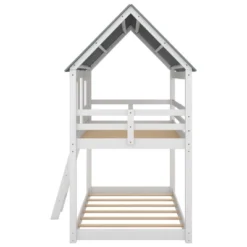 Twin Over Twin Low Bunk Beds With House Shaped Roof And Guardrail, White-ModernLuxe -Kids’ Furniture Store GUEST 8ac090cb f973 4afe 87c3 45e90b6c624c