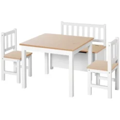 Qaba 4-Piece Kids Table Set With 2 Wooden Chairs, 1 Storage Bench, And Interesting Modern Design -Kids’ Furniture Store GUEST 8b6e0bdf 2514 4290 a8b5 b262a186884c