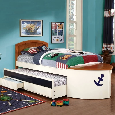 Twin Collindale Boat Design Kids' Bed With Trundle White/Oak - MiBasics 2 Twin Collindale Boat Design Kids' Bed With Trundle White/Oak - MiBasics - Image 2