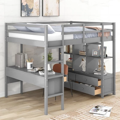 Loft Bed With Built-In Desk, Storage Shelves And Drawers - ModernLuxe 2 Loft Bed With Built-In Desk, Storage Shelves And Drawers - ModernLuxe - Image 2