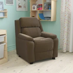 Emma And Oliver Deluxe Padded Contemporary Kids Recliner With Storage Arms
