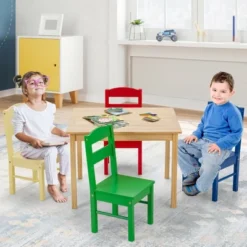 Costway Kids 5 Piece Table Chair Set Pine Wood Multicolor Children Play Room Furniture -Kids’ Furniture Store GUEST 909e2d0e 0df5 4acc 9a67 53bdc1fc14dd