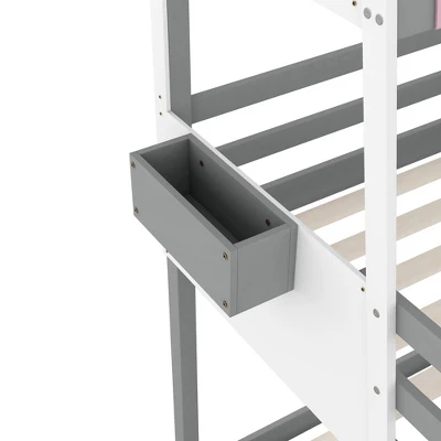 Twin Over Twin Car-Shaped Bunk Bed With Wheels, Drawers And Shelves, Gray - ModernLuxe 10 Twin Over Twin Car-Shaped Bunk Bed With Wheels, Drawers And Shelves, Gray - ModernLuxe - Image 10