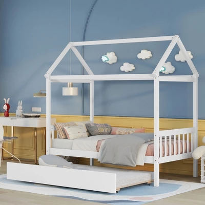 Twin Size House Shaped Platform Bed With Trundle - ModernLuxe 2 Twin Size House Shaped Platform Bed With Trundle - ModernLuxe - Image 2