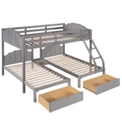 Full Over Twin & Twin Bunk Bed, Velvet Triple Bunk Bed With Drawers And Guardrails-ModernLuxe -Kids’ Furniture Store GUEST 92d9e62d 566b 45ea 89a4 31371265efb9