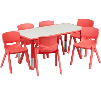 Emma And Oliver 23.625"W X 47.25"L Rectangular Plastic Height Adjustable Activity Table Set With 6 Chairs 13 Emma And Oliver 23.625"W X 47.25"L Rectangular Plastic Height Adjustable Activity Table Set With 6 Chairs - Image 13