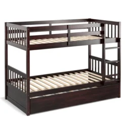 Costway Twin Over Twin Bunk Bed With Twin Trundle Solid Wood Frame Espresso/White -Kids’ Furniture Store GUEST 943d3b63 ee0a 4c0d a923 2c54d8d6392d