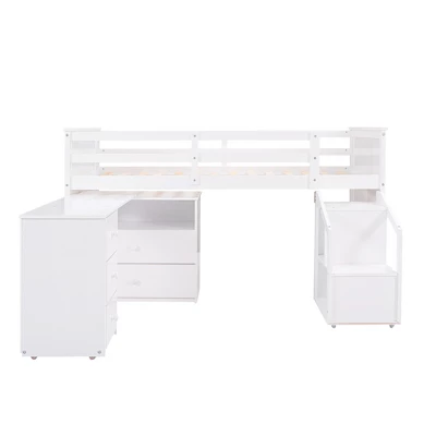 Twin Size Low Loft Bed With Storage Steps And Portable Desk-ModernLuxe 7 Twin Size Low Loft Bed With Storage Steps And Portable Desk-ModernLuxe - Image 7