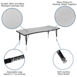 Emma And Oliver 3 Piece 86" Oval Wave Collaborative Grey Kids Adjustable Activity Table Set 17 Emma And Oliver 3 Piece 86" Oval Wave Collaborative Grey Kids Adjustable Activity Table Set -Kids’ Furniture Store GUEST 95b70b7d 888f 4fd4 af50 55ab1df31fa9