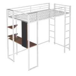 Twin Metal Loft Bed With 2 Shelves And Desk - ModernLuxe -Kids’ Furniture Store GUEST 95f3840b ff7e 49c0 8e69 766a80147281