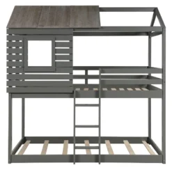 Twin Over Twin Wood Bunk Bed With Roof, Window, Guardrail, Ladder Gray-ModernLuxe -Kids’ Furniture Store GUEST 96395e89 67eb 4c46 81b4 c3f328521051