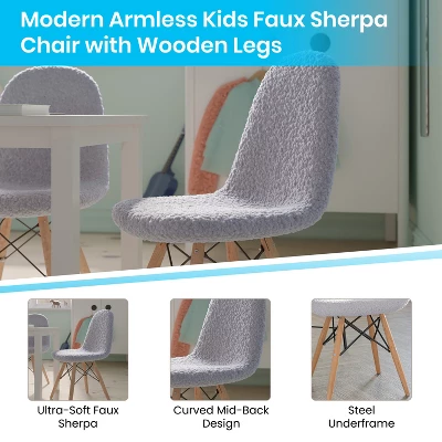 Emma And Oliver Set Of 2 Children's Dorset Faux Shearling Accent Chairs With Beechwood Legs For Bedroom, Play Room And More 2 Emma And Oliver Set Of 2 Children's Dorset Faux Shearling Accent Chairs With Beechwood Legs For Bedroom, Play Room And More - Image 2
