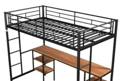 Metal Twin Size Low Loft Bed With Storage Shelf And Table, Black - ModernLuxe -Kids’ Furniture Store GUEST 9781cac5 b279 4af5 8bce eaf902612711