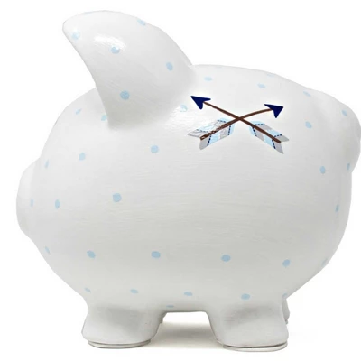 Bank Blue Bohemian Piggy Bank - One Piggy Bank 7.5 Inches - Arrows Tent Tepee - 36911 - Ceramic - White 2 Bank Blue Bohemian Piggy Bank - One Piggy Bank 7.5 Inches - Arrows Tent Tepee - 36911 - Ceramic - White - Image 2