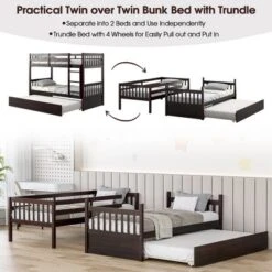 Costway Twin Over Twin Bunk Bed With Twin Trundle Solid Wood Frame Espresso/White -Kids’ Furniture Store GUEST 9a032924 86c7 4906 a7c5 75ebe04ed1df