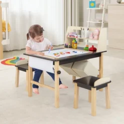 Costway Kids Art Table & Chairs Set Wooden Drawing Desk With Paper Roll Storage Shelf Bins -Kids’ Furniture Store GUEST 9b6e5dd0 951e 474d 8a63 48ae995e6600