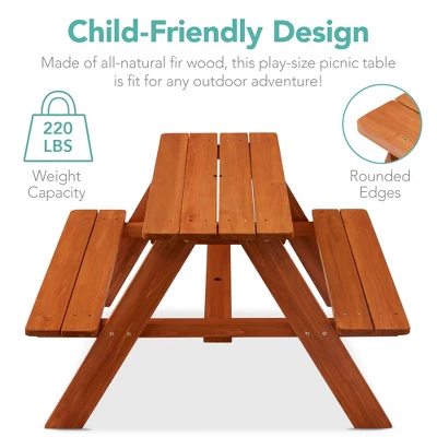 Best Choice Products Kids Wooden Picnic Table, Outdoor Activity Table W/ Adjustable Umbrella, Built-In Seats 2 Best Choice Products Kids Wooden Picnic Table, Outdoor Activity Table W/ Adjustable Umbrella, Built-In Seats - Image 2