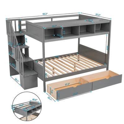 Twin Over Full Bunk Bed With Shelves, Storage Staircase And 2 Drawers - ModernLuxe 3 Twin Over Full Bunk Bed With Shelves, Storage Staircase And 2 Drawers - ModernLuxe - Image 3