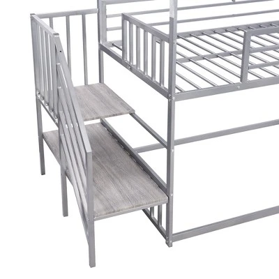 Twin Over Twin Metal Bunk Bed House Bed With Slide And Staircase-ModernLuxe 9 Twin Over Twin Metal Bunk Bed House Bed With Slide And Staircase-ModernLuxe - Image 9