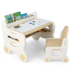 Costway Kids Drawing Table & Chair Set For Reading Playing With Pens & Blackboard Eraser Blue/Brown -Kids’ Furniture Store GUEST a20f7954 7490 4aaf bd5f 133ec2678939