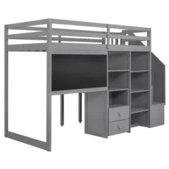 Twin Size Wood Loft Bed With Pullable Desk, Storage Shelves,Staircase And Blackboard-ModernLuxe 16 Twin Size Wood Loft Bed With Pullable Desk, Storage Shelves,Staircase And Blackboard-ModernLuxe -Kids’ Furniture Store GUEST a30f6f8a 39ed 4c8e 813d fb0a49928a24