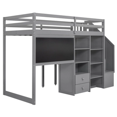 Twin Size Wood Loft Bed With Pullable Desk, Storage Shelves,Staircase And Blackboard-ModernLuxe 8 Twin Size Wood Loft Bed With Pullable Desk, Storage Shelves,Staircase And Blackboard-ModernLuxe - Image 8