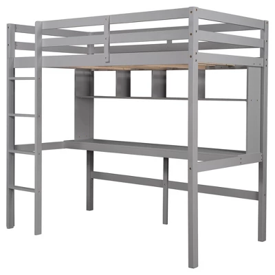 Twin Size Loft Bed With Desk, Shelves, And Ladder-ModernLuxe 3 Twin Size Loft Bed With Desk, Shelves, And Ladder-ModernLuxe - Image 3