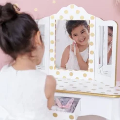 Fashion Polka Dot Gisele Play Vanity Set With Led Mirror White/Gold - Teamson Kids -Kids’ Furniture Store GUEST a4f1b160 8651 492a 8ec6 c1584c296ea1