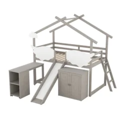 Twin Size House Shape Loft Bed With Wardrobe, Slide And Pullout Desk - ModernLuxe -Kids’ Furniture Store GUEST a53aef0a 71b0 4076 9d86 a1935228d28f