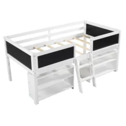 Twin Size Low Loft Bed With Two Removable Shelves, Ladder And Decorative Rail Chalkboard - ModernLuxe -Kids’ Furniture Store GUEST a6c7acd7 bcfb 446d 83a0 c818a43162b9