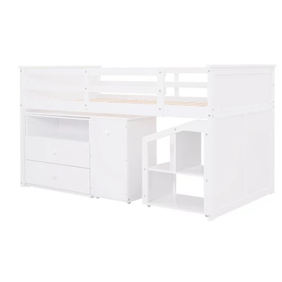 Twin Size Low Loft Bed With Storage Steps And Portable Desk-ModernLuxe 5 Twin Size Low Loft Bed With Storage Steps And Portable Desk-ModernLuxe - Image 5